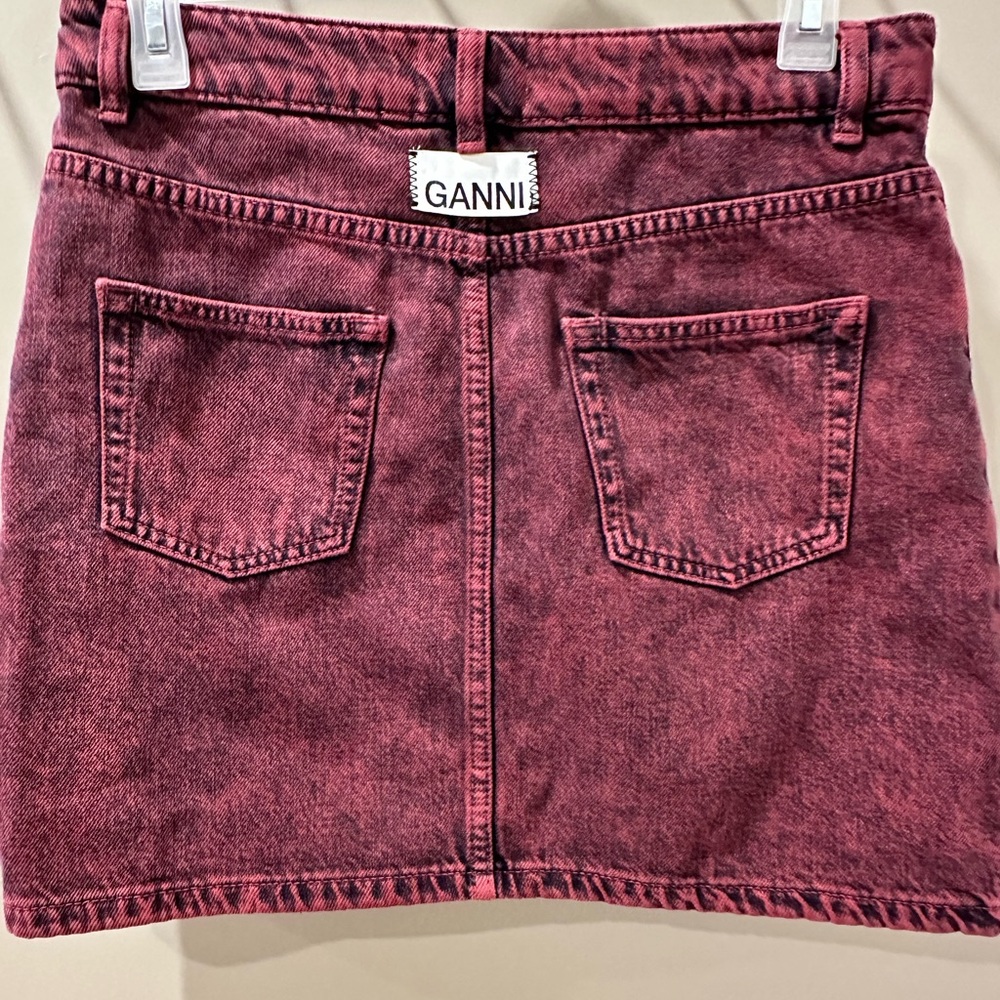NWT Ganni Acid Wash Denim Skirt Purple / Burgundy 36